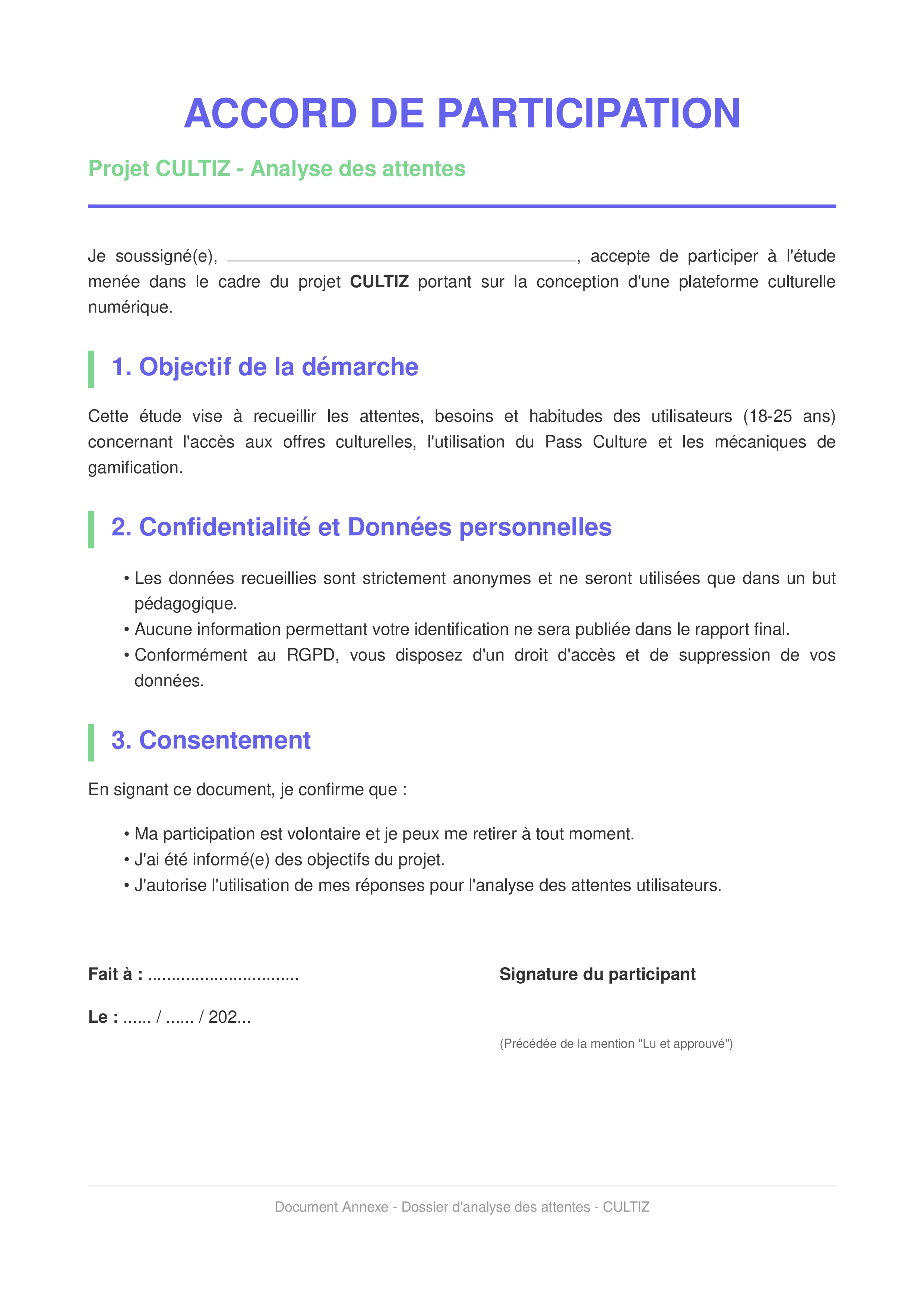 Document d'accord de participation