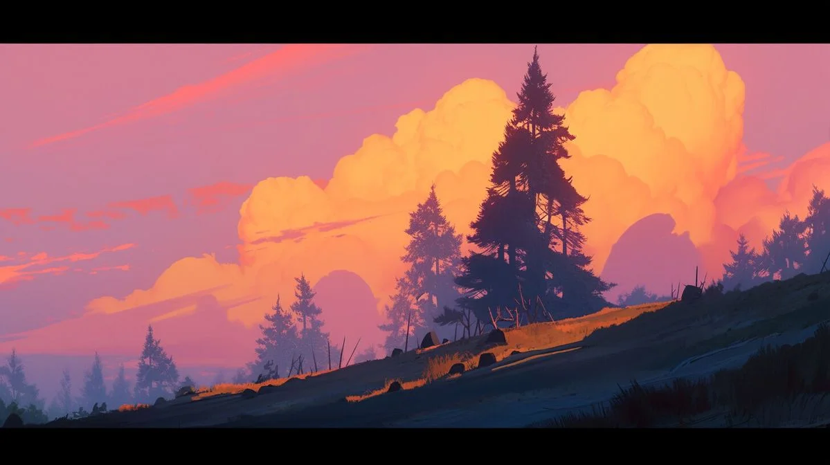 Coucher de soleil sur forêt de Sapin