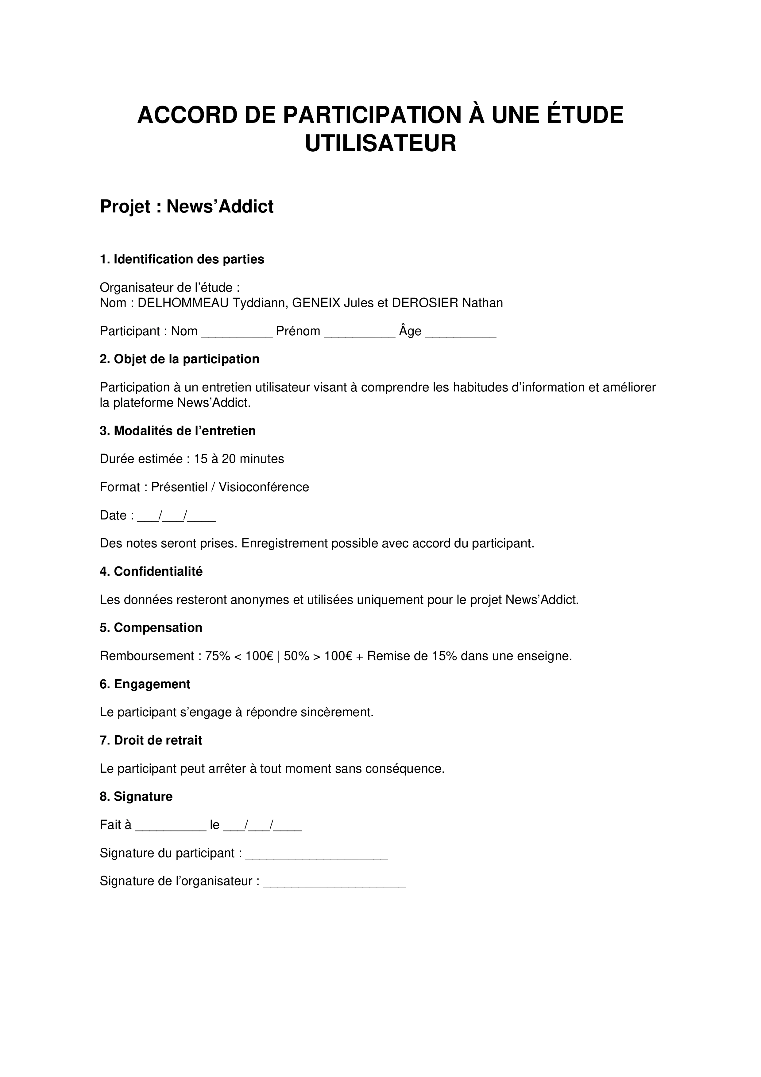 Accord de participation New's Addict